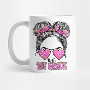 Kids Hello First Grade Messy Bun Girls 1st Grade Back To School Mug